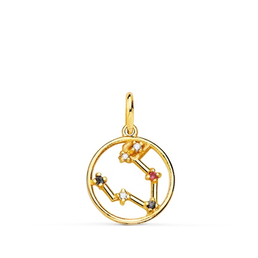 [P22193-PI] 18K COLGANTE ORO AMARILLO HOROSCOPO PISCIS CONSTELACIONES CIRCONITAS 12 MM
