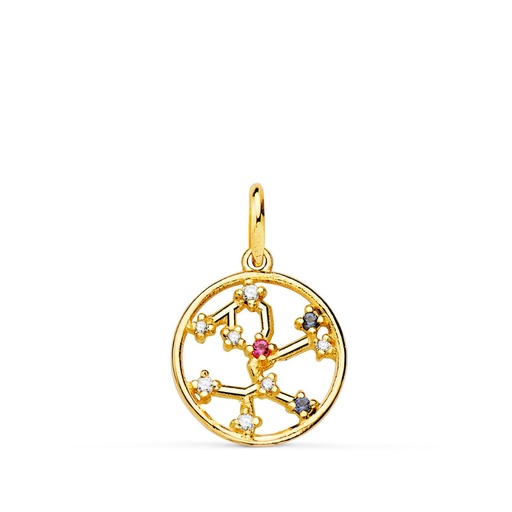 [P22193-SA] 18K COLGANTE ORO AMARILLO HOROSCOPO SAGITARIO CONSTELACIONES CIRCONITAS 12 MM