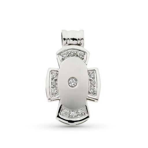 [P2220] 18K CRUZ HUECA ORO BLANCO CON CIRCONITAS 21X12 MM