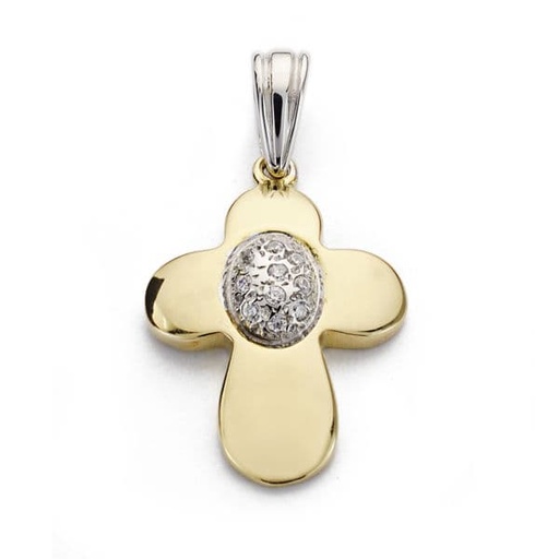 [P2222] 18K CRUZ BICOLOR CIRCONITAS 23X17 MM