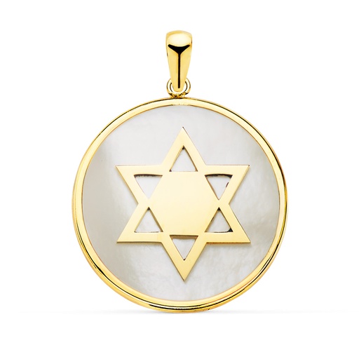 [P22228] 18K COLGANTE ORO AMARILLO Y NACAR SIMBOLO ESTRELLA DE DAVID 20 MM