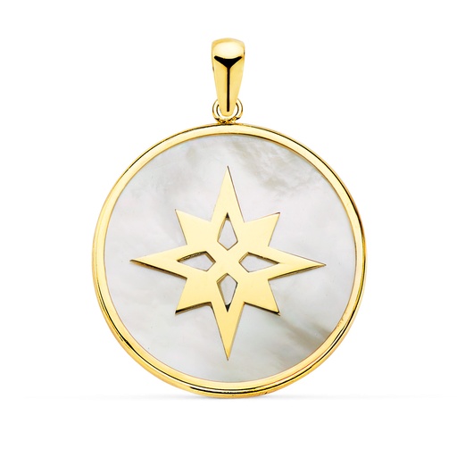 [P22229] 18K COLGANTE ORO AMARILLO Y NACAR SIMBOLO ESTRELLA POLAR 20 MM
