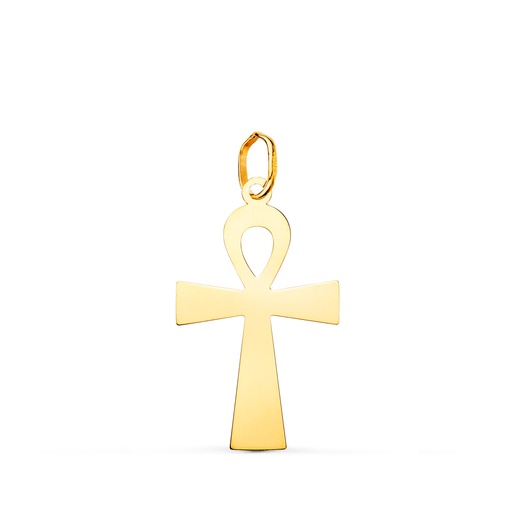 [P22232] 18K COLGANTE ORO AMARILLO BRILLO CRUZ DE LA VIDA 22 X 13 MM