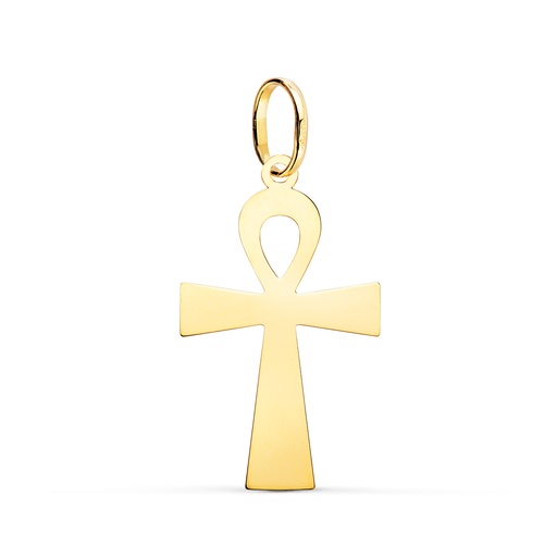 [P22233] 18K COLGANTE ORO AMARILLO BRILLO CRUZ DE LA VIDA 28 X 16 MM