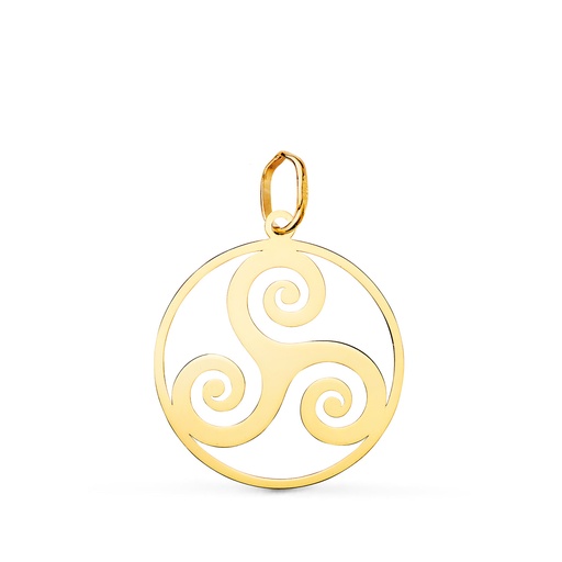 [P22239] 18K COLGANTE ORO AMARILLO REDONDO TRISQUEL  EN BRILLO 20 MM