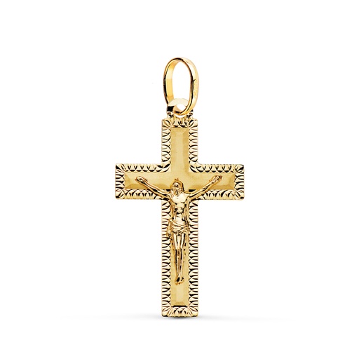 [P22271] 18K CRUZ ORO AMARILLO CON CRISTO TALLADA 27 X 16 MM