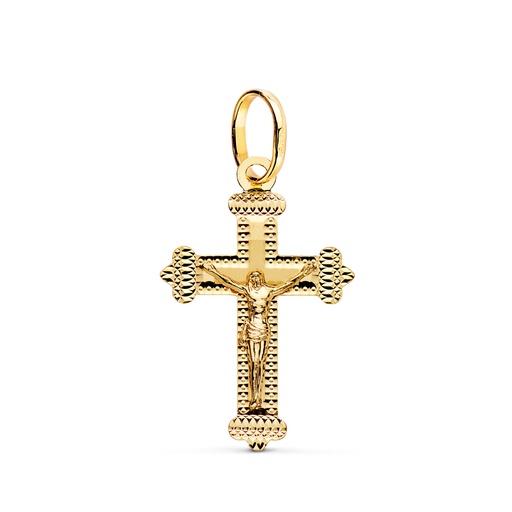 [P22274] 18K CRUZ ORO AMARILLO CON CRISTO TALLADA 27 X 18 MM