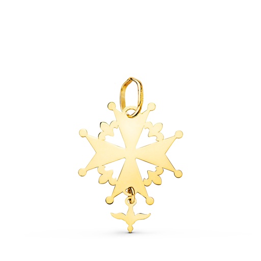 [P22281] 18K CRUZ DE HUGUENOTTE ORO AMARILLO CON PALOMA EN BRILLO. 21 X 16 MM