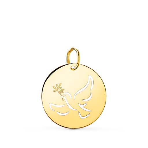 [P22288] 18K COLGANTE ORO AMARILLO REDONDO CON PALOMA CALADA EN BRILLO 18 MM