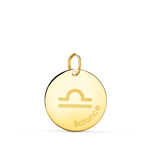 [P22305-BA] 18K COLGANTE ORO AMARILLO HOROSCOPO LIBRA EN FRANCES BRILLO 16 MM