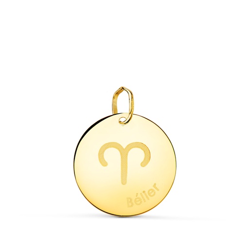 [P22305-BE] 18K COLGANTE ORO AMARILLO HOROSCOPO ARIES EN FRANCES BRILLO 16 MM