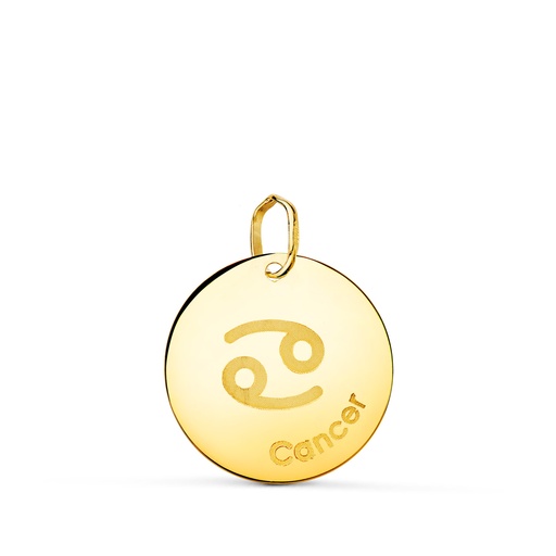 [P22305-CA] 18K COLGANTE ORO AMARILLO HOROSCOPO CANCER EN FRANCES BRILLO 16 MM