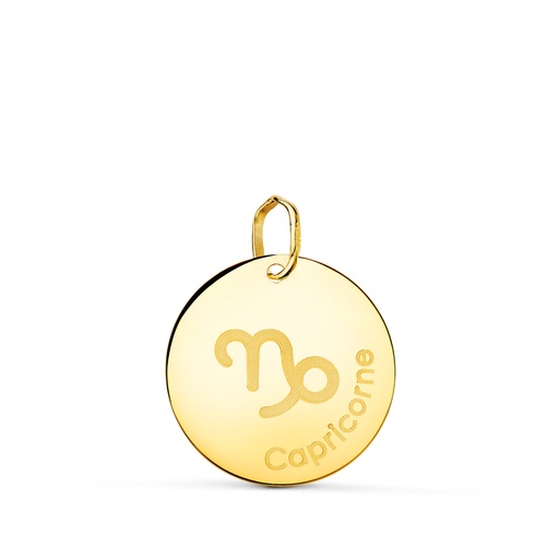 [P22305-CR] 18K COLGANTE ORO AMARILLO HOROSCOPO CAPRICORNIO EN FRANCES BRILLO 16 MM