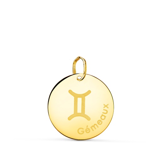[P22305-GE] 18K COLGANTE ORO AMARILLO HOROSCOPO GEMINIS EN FRANCES BRILLO 16 MM