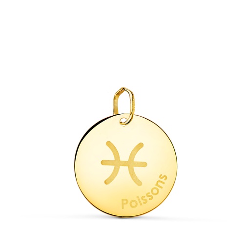 [P22305-PO] 18K COLGANTE ORO AMARILLO HOROSCOPO PISCIS EN FRANCES BRILLO 16 MM