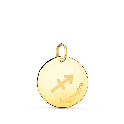 [P22305-SA] 18K COLGANTE ORO AMARILLO HOROSCOPO SAGITARIO EN FRANCES BRILLO 16 MM