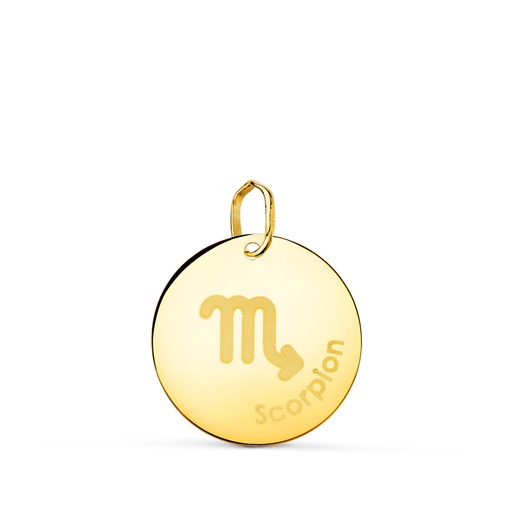 [P22305-SC] 18K COLGANTE ORO AMARILLO HOROSCOPO ESCORPIO EN FRANCES BRILLO 16 MM