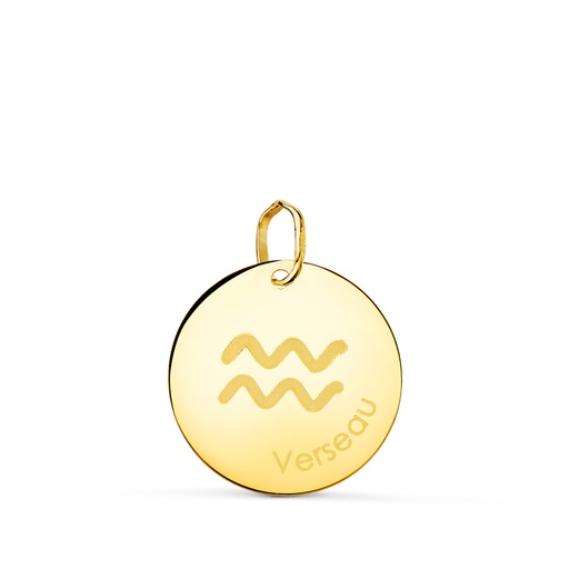 [P22305-VE] 18K COLGANTE ORO AMARILLO HOROSCOPO ACUARIO EN FRANCES BRILLO 16 MM