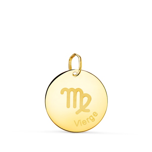 [P22305-VI] 18K COLGANTE ORO AMARILLO HOROSCOPO VIRGO EN FRANCES BRILLO 16 MM