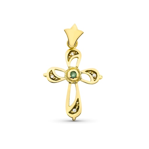 [P2279] 18K CRUZ ORO AMARILLO PIEDRA Y CIRCONITAS 28X20 MM