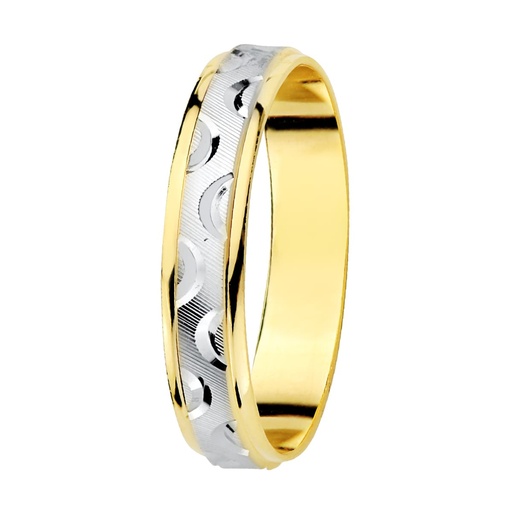 [P23000086] 18K ALIANZA ORO BICOLOR TALLADA Y BORDES EN BRILLO 4 MM