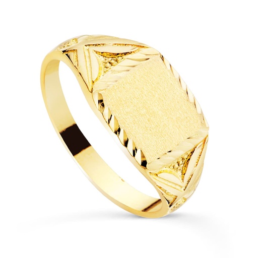[P23000090] 18K SELLO ORO AMARILLO CADETE MACIZO Y TALLADO ANCHO CUERPO 10X9 MM