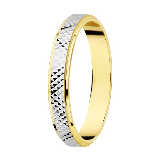[P23000203] 18K ALIANZA ORO BICOLOR TALLADA Y BORDES EN BRILLO 3 MM