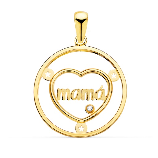 [P23005] 18K COLGANTE ORO AMARILLO CORAZON CON MAMA Y CIRCONITA REDONDO 20MM