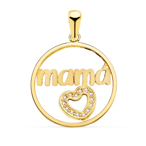 [P23006] 18K COLGANTE ORO AMARILLO CORAZON DE CIRCONTIAS Y MAMA REDONDO 20 MM