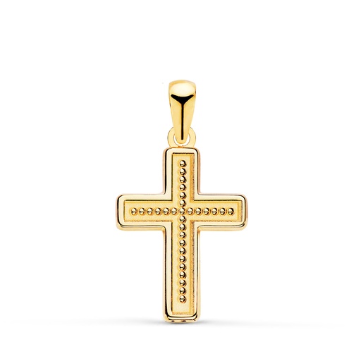 [P23008] 18K CRUZ ORO AMARILLO CON INTERIOR DE BOLITAS. 19 X 13 MM