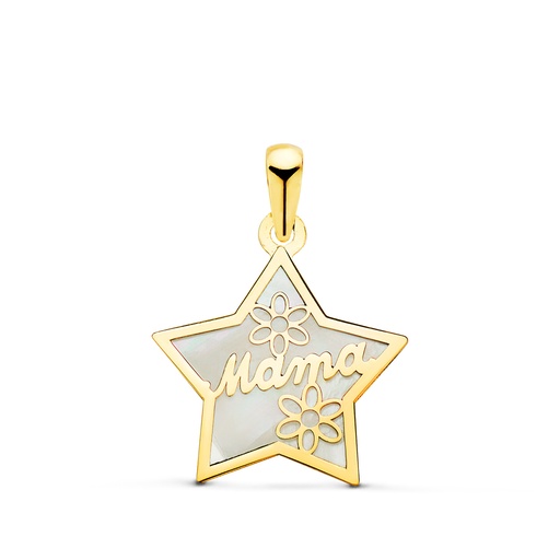 [P23012] 18K COLGANTE DE NACAR FORMA DE ESTRELLA Y MAMA CON FLORES 16X15MM