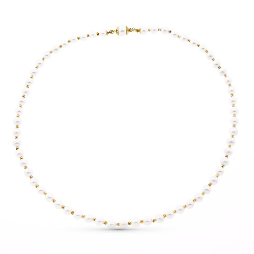[P2318] 18K COLLAR PERLA 6 MM BOLITAS Y CIERRE DE ORO AMARILLO 45CM