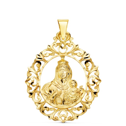 [P24000082] 18K MEDALLA VIRGEN DEL CARMEN ORLA FILIGRANA 37X30 MM