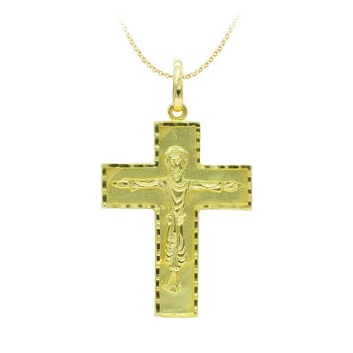 [P24000157] 18K CRUZ ORO AMARILLO CON CRISTO. 32X23 MM