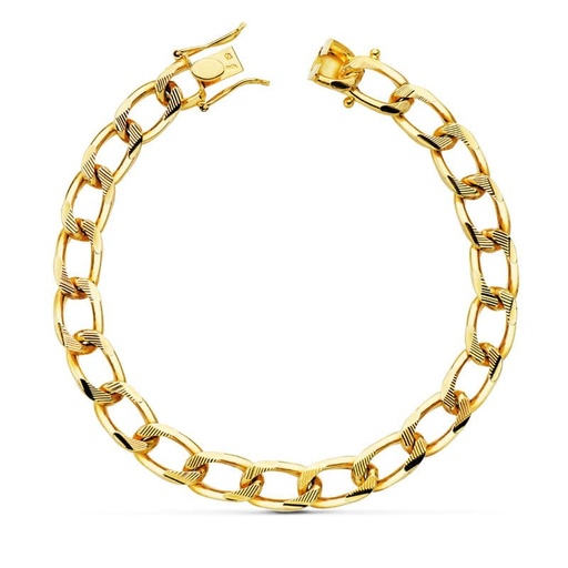 [P24000202] 18K PULSERA ORO AMARILLO BARBADA MACIZA 8 MM 22CM