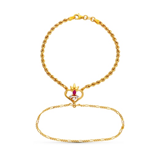 [P24000272-RU] 18K PULSERA ORO AMARILLO INDIA RUBI CORAZON