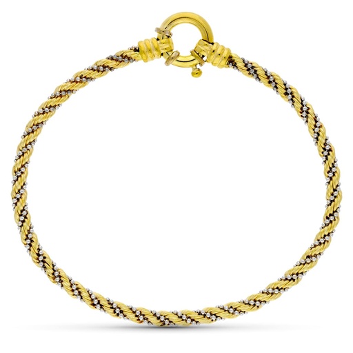 [P24000298] 18K PULSERA CORDON ORO BICOLOR CON CADENAS Y BOLITAS. 3.5M