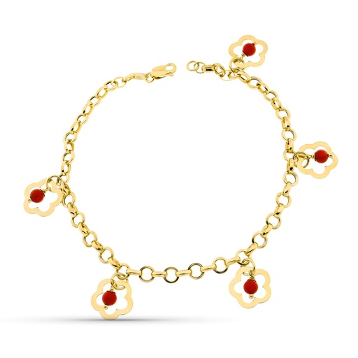 [P24000314] 18K PULSERA ORO AMARILLO FLOR CORAL