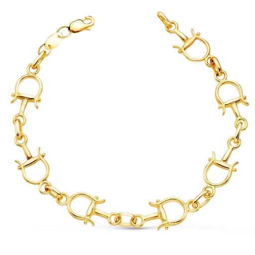 [P24000371] 18K PULSERA ORO AMARILLO ESTRIBOS EN BRILLO ANCHO 10 MM LARGO 20 CM