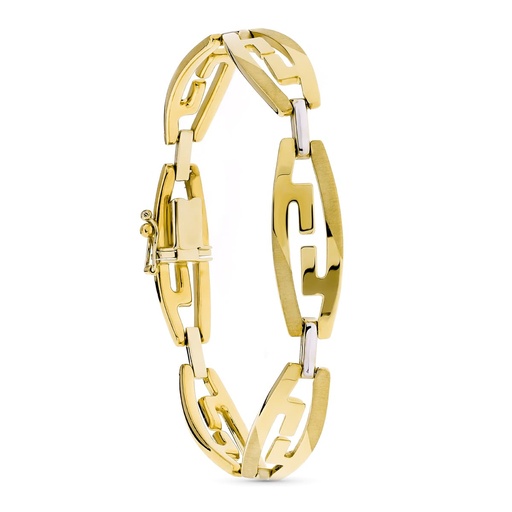 [P24000412] 18K PULSERA ORO BICOLOR ESLABONES GRECA OVAL