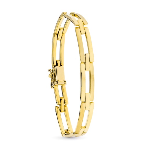 [P24000416] 18K PULSERA ORO AMARILLO ESLABON RECTANTULAR MATE Y BRILLO