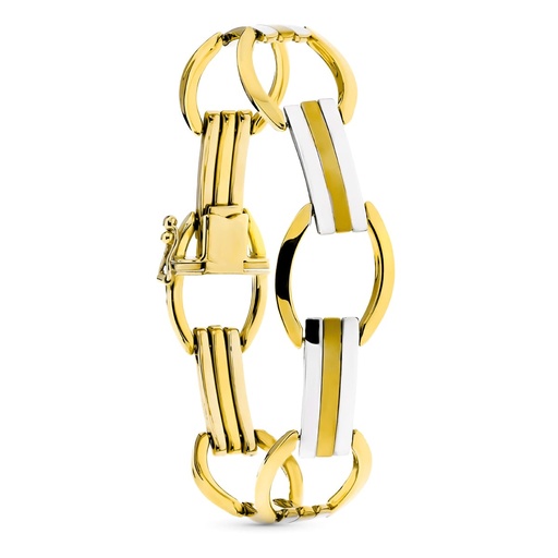 [P24000434] 18K PULSERA ORO BICOLOR ESLABONES OVALES Y BARRAS