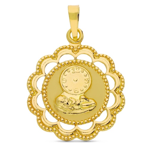 [P24000510] 18K MEDALLA ORO AMARILLO NIÑO Y RELOJ 26X22 MM