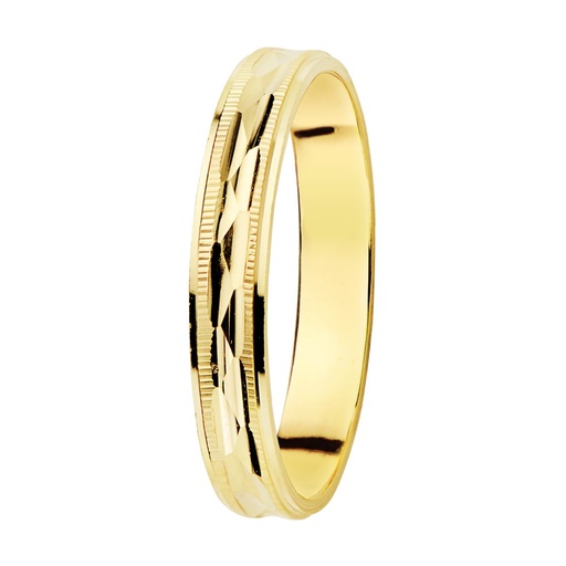 [P24000521] 18K ALIANZA ORO AMARILLO TALLADA Y BORDES ESTRIADOS. 3 MM
