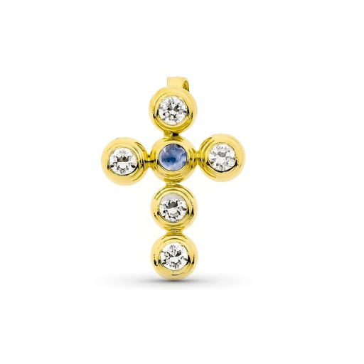[P2437] 18K CRUZ ORO AMARILLO CON CIRCONITAS 19X14 MM