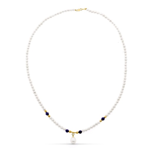 [P2487-LA] 18K COLLAR ORO AMARILLO PERLA CONCHA NATURAL Y LAPIZLAZULI