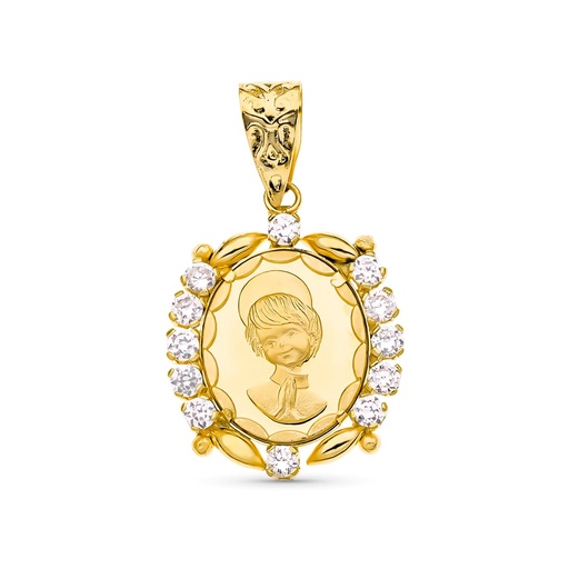 [P2490] 18K MEDALLA ORO AMARILLO COMUNION CIRCONITAS 19X15 MM