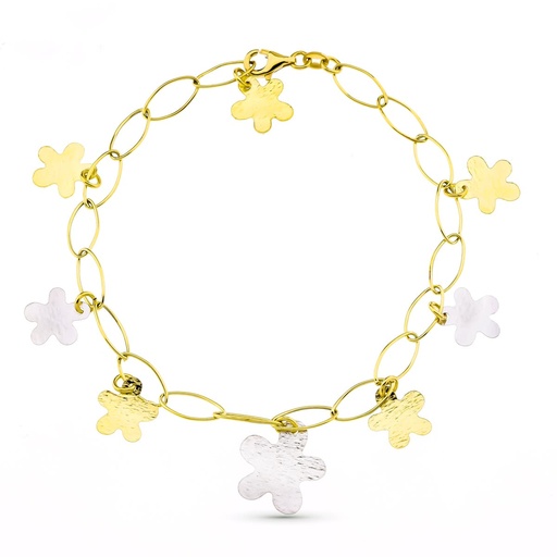 [P25000005] 18K PULSERA BICOLOR FLORES