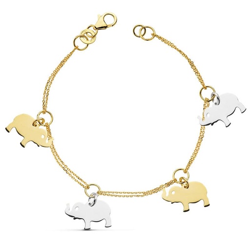 [P25000015] 18K PULSERA BICOLOR ELEFANTES 19CM