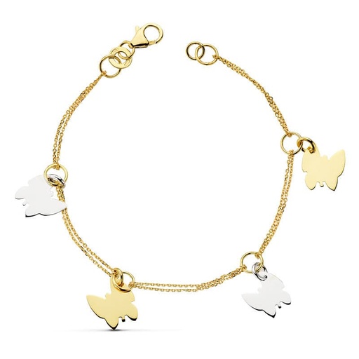 [P25000017] 18K PULSERA BICOLOR MARIPOSAS 19.5CM